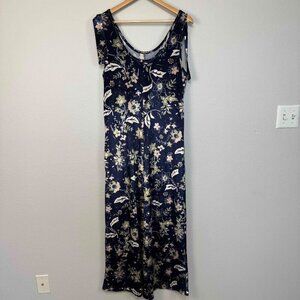 Earthbound Women's Jumpsuit Floral Velvet Sleeveless Wide Leg Navy Blue Size Med